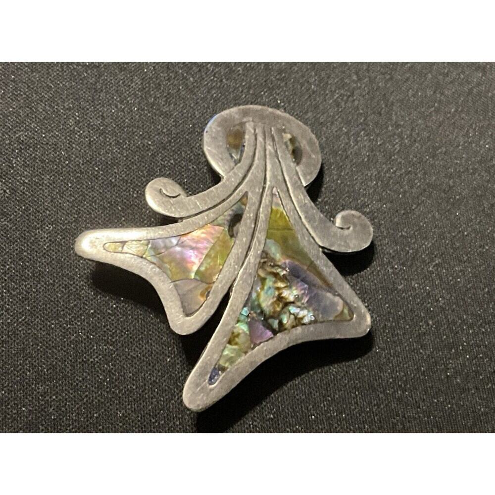 Vintage Sterling Mexico Abalone Brooch, Great Patina